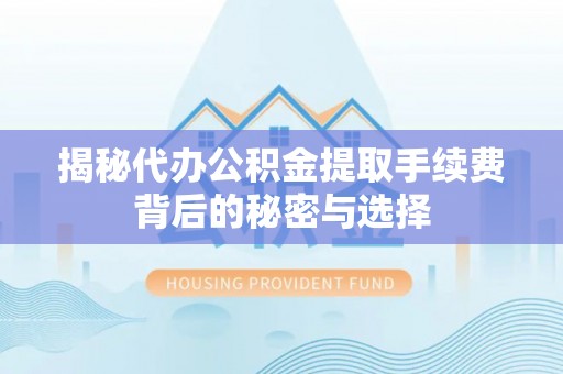 新界揭秘代办公积金提取手续费背后的秘密与选择